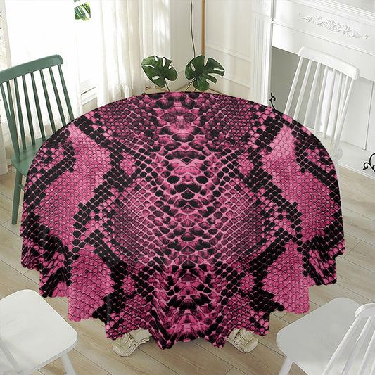 Pink And Black Snakeskin Print Waterproof Round Tablecloth