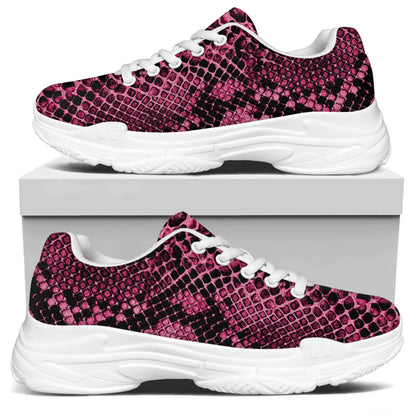 Pink And Black Snakeskin Print White Chunky Shoes