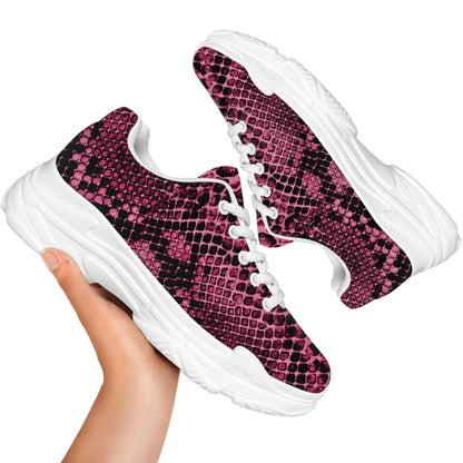 Pink And Black Snakeskin Print White Chunky Shoes