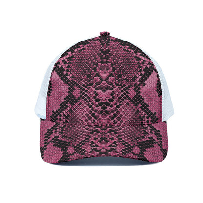 Pink And Black Snakeskin Print White Mesh Trucker Cap