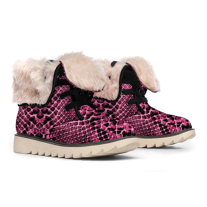 Pink And Black Snakeskin Print Winter Boots