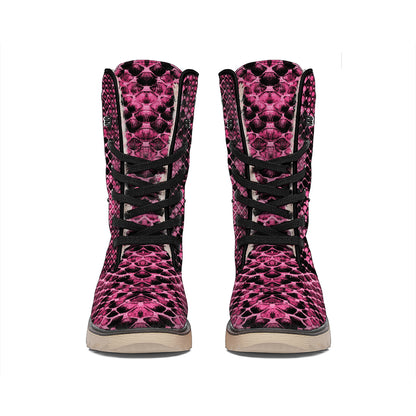 Pink And Black Snakeskin Print Winter Boots