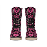 Pink And Black Snakeskin Print Winter Boots