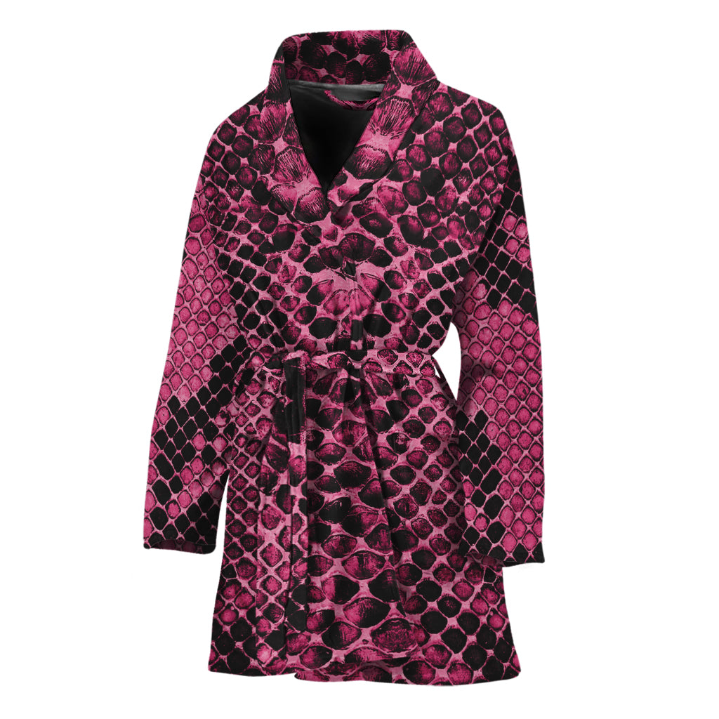 Pink And Black Snakeskin Print Women's Bathrobe