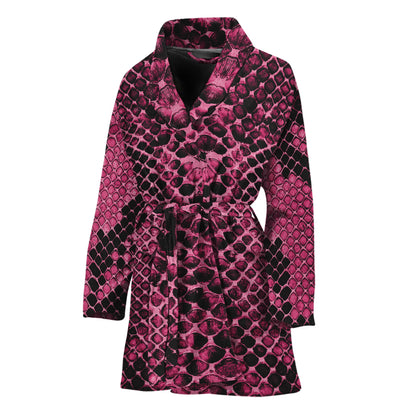 Pink And Black Snakeskin Print Women's Bathrobe