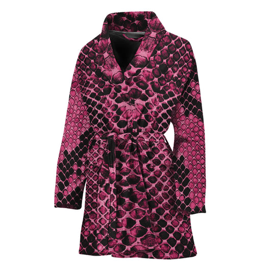 Pink And Black Snakeskin Print Women's Bathrobe