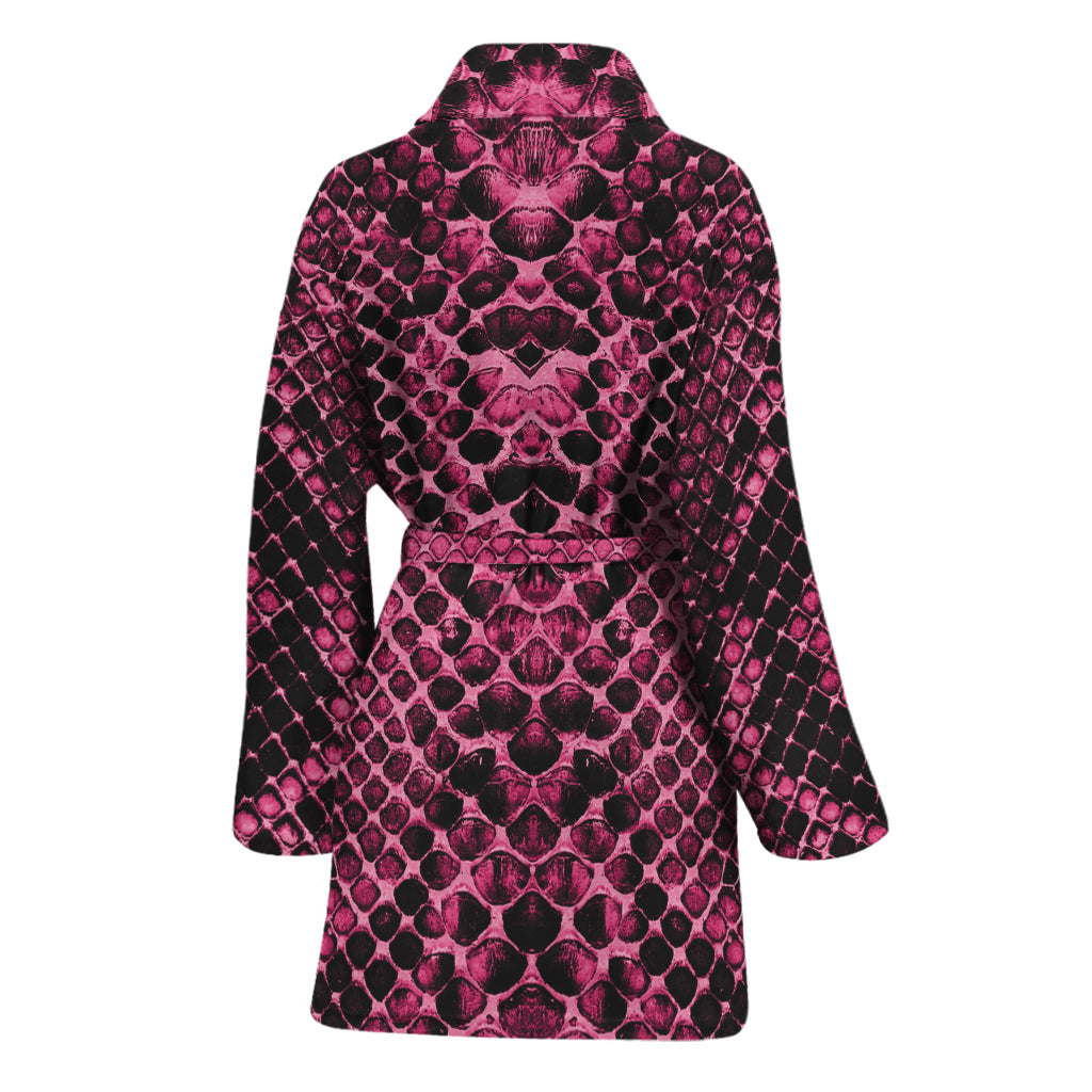 Pink And Black Snakeskin Print Women's Bathrobe