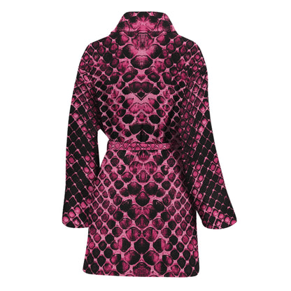 Pink And Black Snakeskin Print Women's Bathrobe