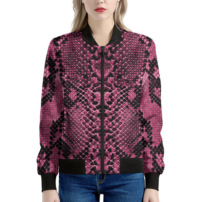 Pink And Black Snakeskin Print Women's Bomber Jacket