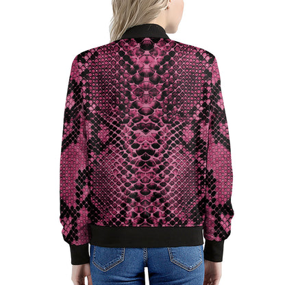 Pink And Black Snakeskin Print Women's Bomber Jacket