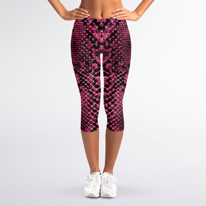 Pink And Black Snakeskin Print Women's Capri Leggings