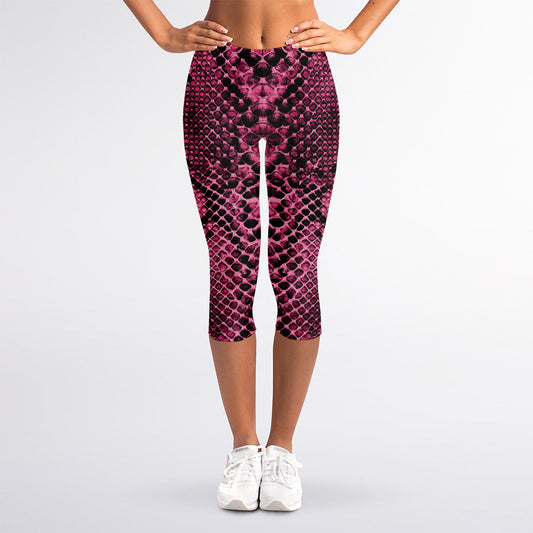 Pink And Black Snakeskin Print Women's Capri Leggings
