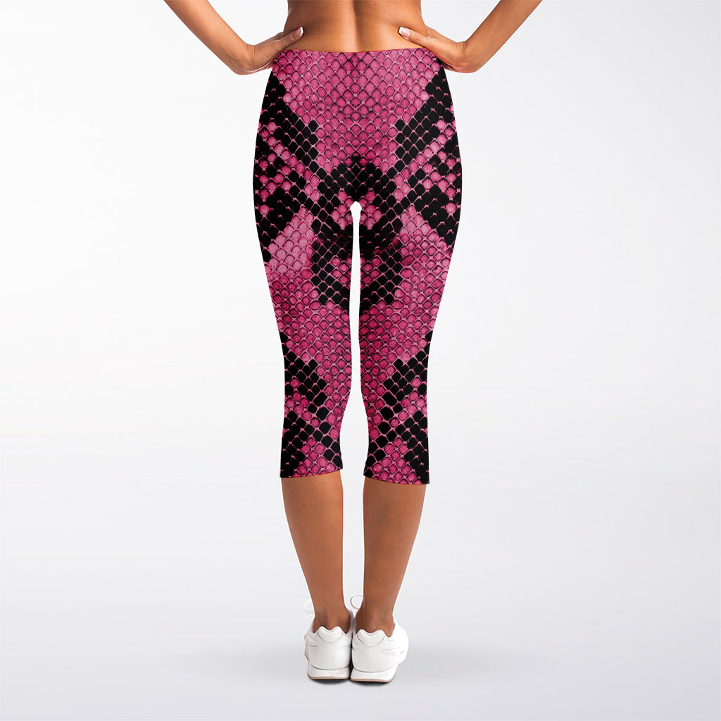 Pink And Black Snakeskin Print Women's Capri Leggings