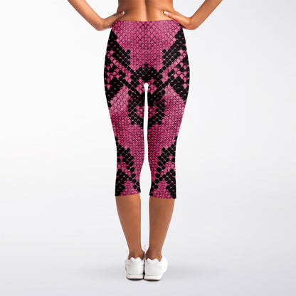 Pink And Black Snakeskin Print Women's Capri Leggings