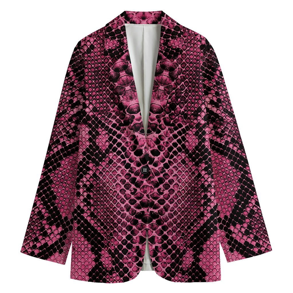 Pink And Black Snakeskin Print Women's Cotton Blazer