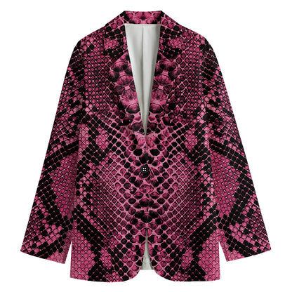 Pink And Black Snakeskin Print Women's Cotton Blazer