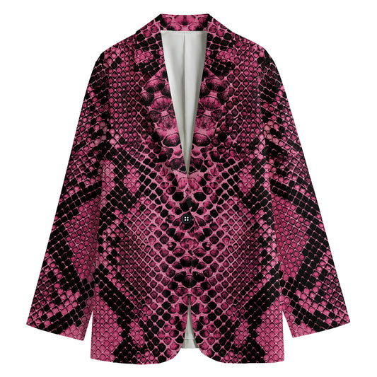 Pink And Black Snakeskin Print Women's Cotton Blazer