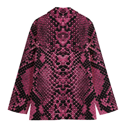 Pink And Black Snakeskin Print Women's Cotton Blazer
