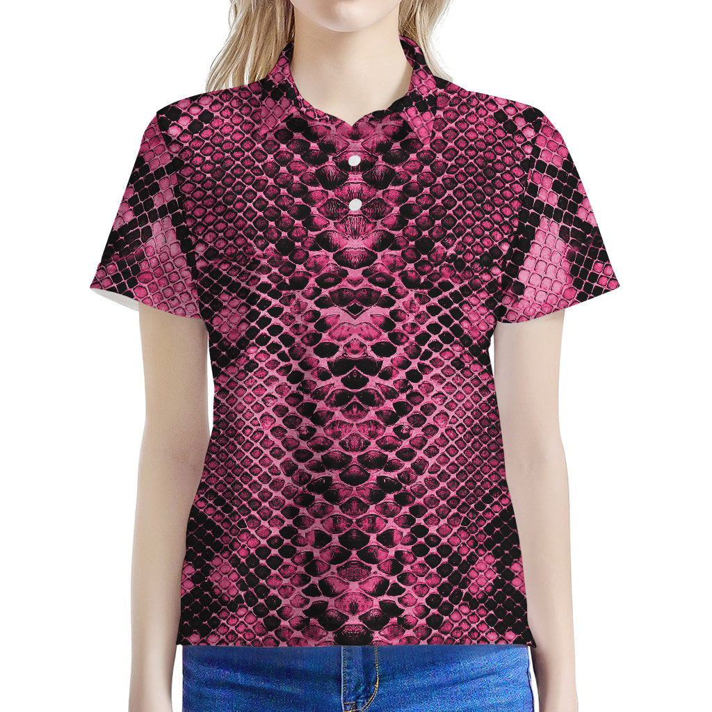 Pink And Black Snakeskin Print Women's Polo Shirt