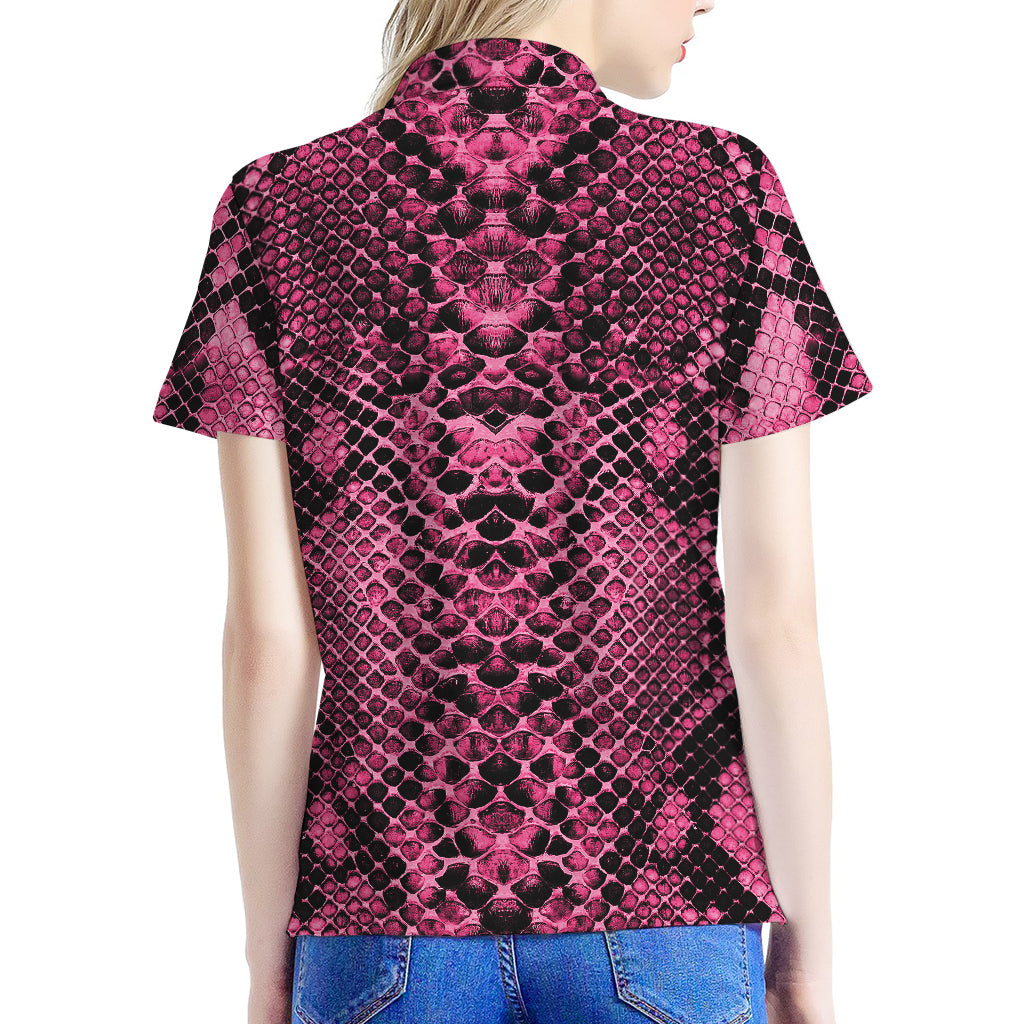 Pink And Black Snakeskin Print Women's Polo Shirt