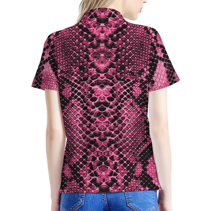 Pink And Black Snakeskin Print Women's Polo Shirt