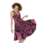 Pink And Black Snakeskin Print Women's Sleeveless Dress