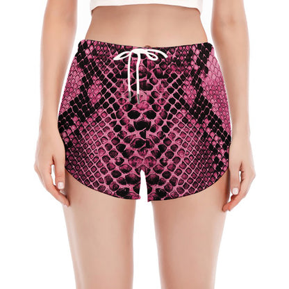 Pink And Black Snakeskin Print Women's Split Running Shorts