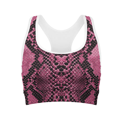 Pink And Black Snakeskin Print Women's Sports Bra