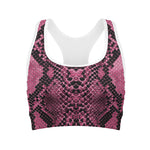Pink And Black Snakeskin Print Women's Sports Bra