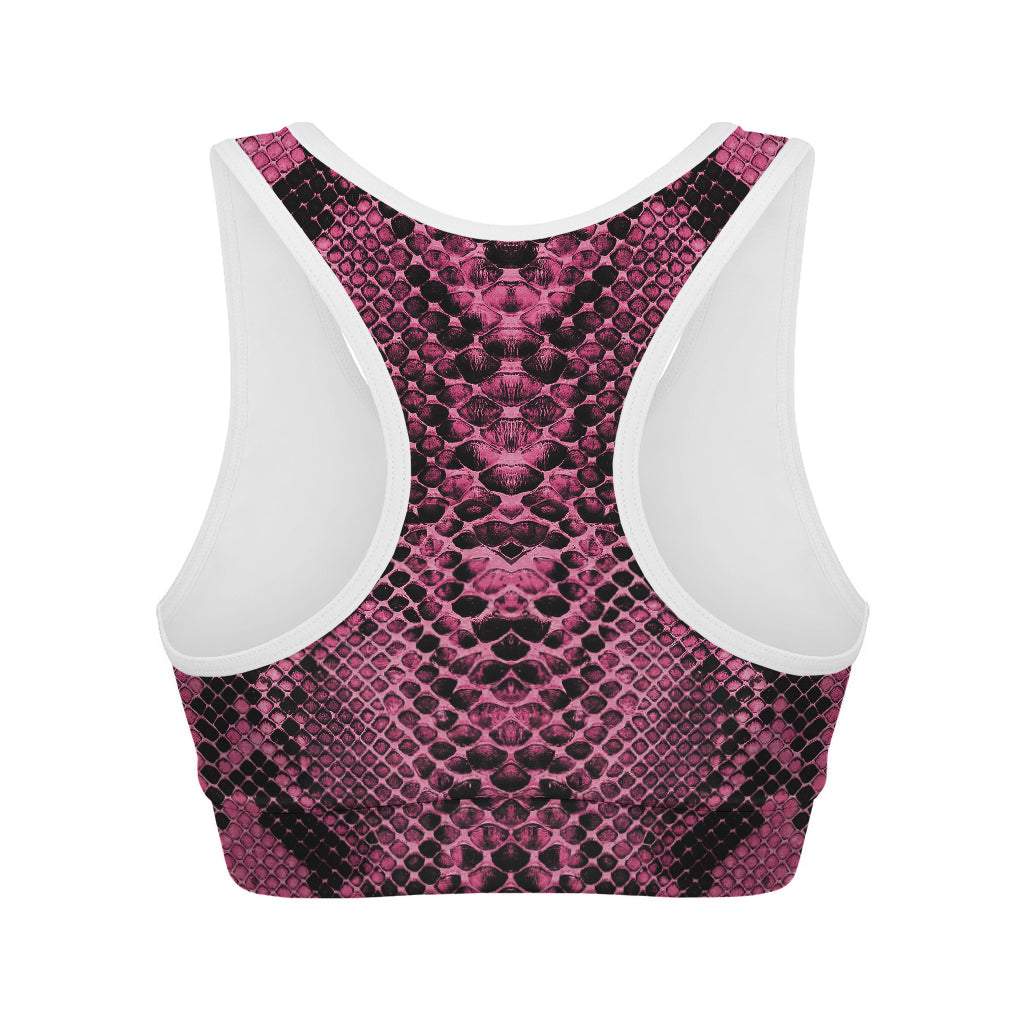 Pink And Black Snakeskin Print Women's Sports Bra