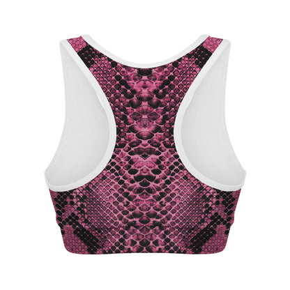 Pink And Black Snakeskin Print Women's Sports Bra
