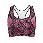 Pink And Black Snakeskin Print Women's Sports Bra
