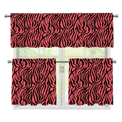 Pink And Black Tiger Stripe Print 3 Piece Kitchen Curtains