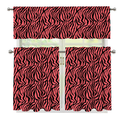 Pink And Black Tiger Stripe Print 3 Piece Kitchen Curtains