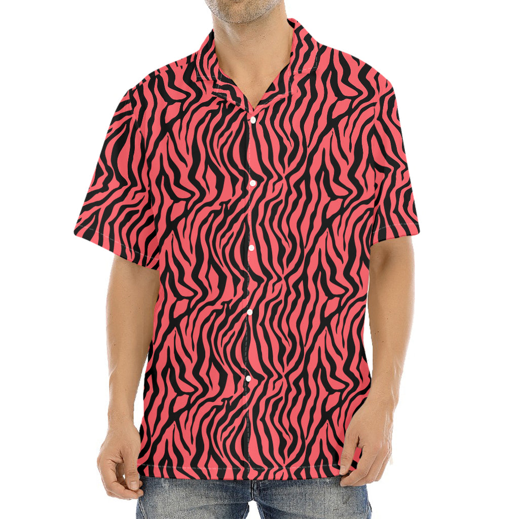 Pink And Black Tiger Stripe Print Aloha Shirt