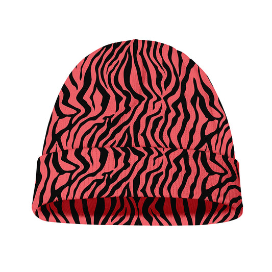 Pink And Black Tiger Stripe Print Beanie
