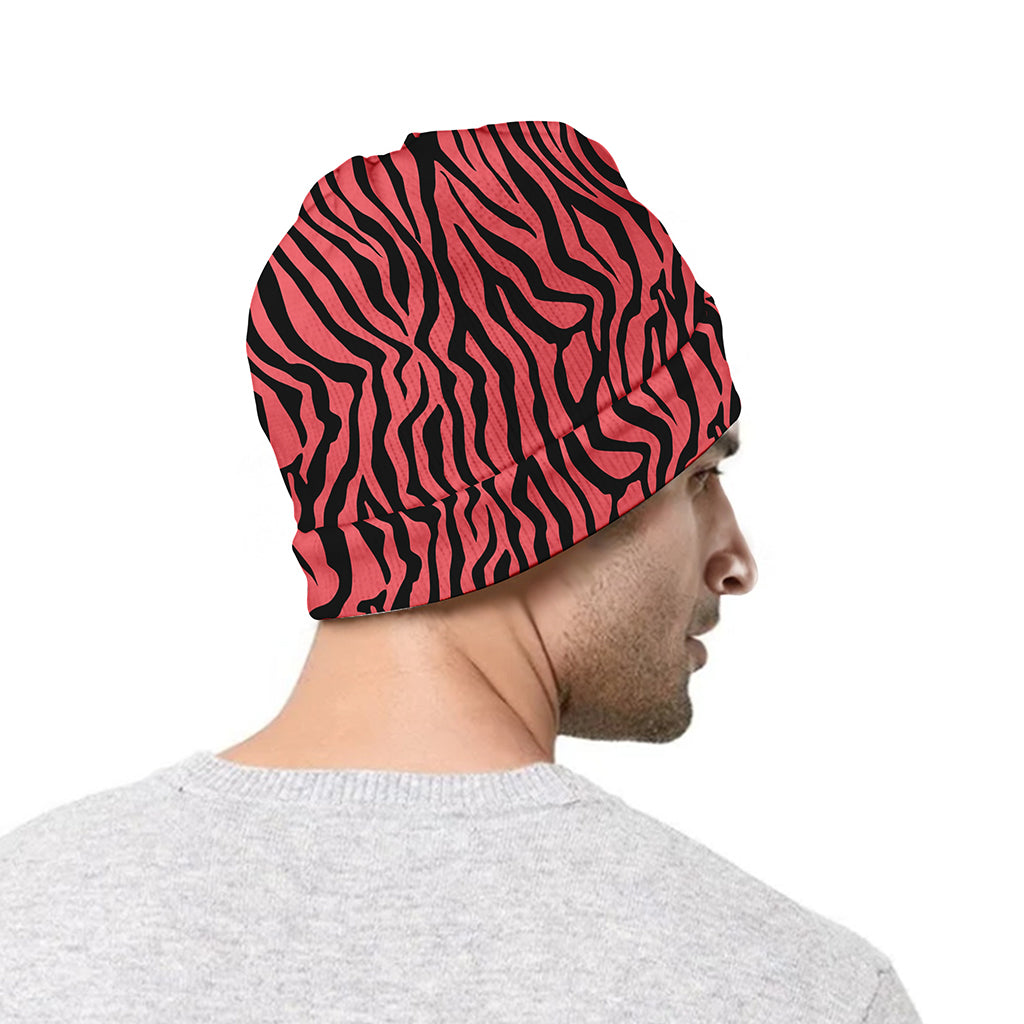 Pink And Black Tiger Stripe Print Beanie