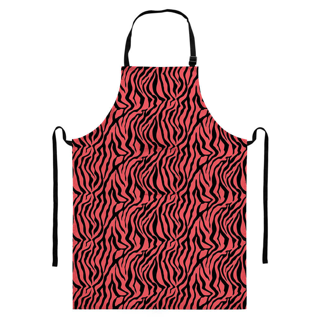 Pink And Black Tiger Stripe Print Bib Apron With Pocket