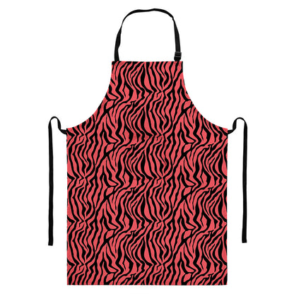 Pink And Black Tiger Stripe Print Bib Apron With Pocket