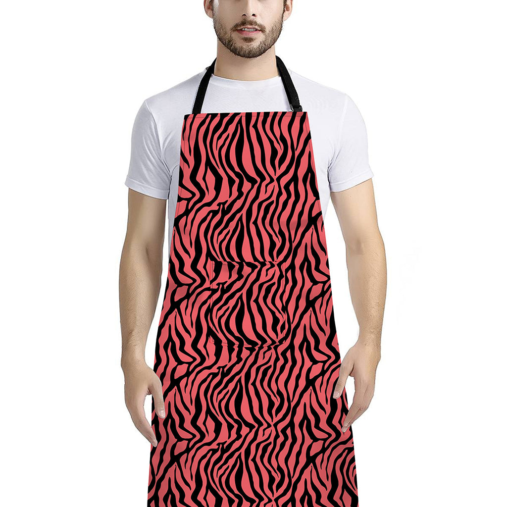 Pink And Black Tiger Stripe Print Bib Apron With Pocket