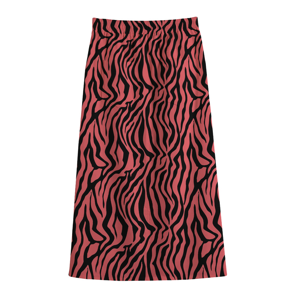 Pink And Black Tiger Stripe Print Cotton Front Slit Maxi Skirt