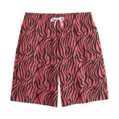 Pink And Black Tiger Stripe Print Cotton Shorts