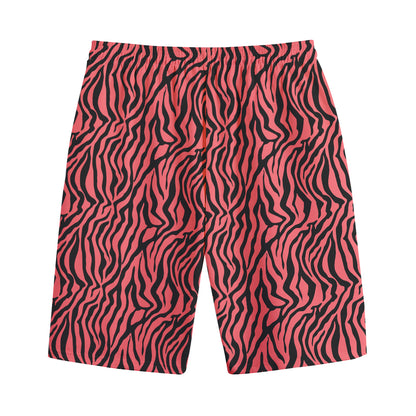 Pink And Black Tiger Stripe Print Cotton Shorts