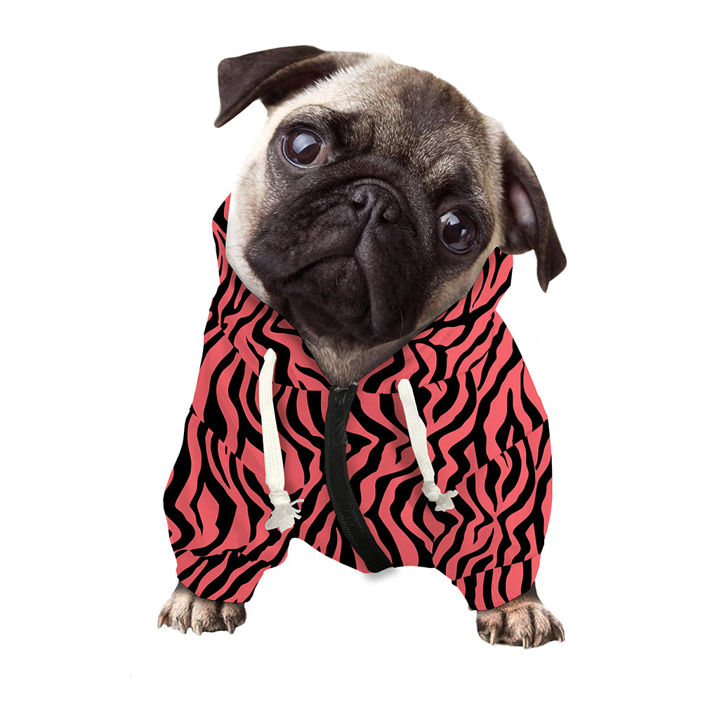 Pink And Black Tiger Stripe Print Dog Zip Up Hoodie