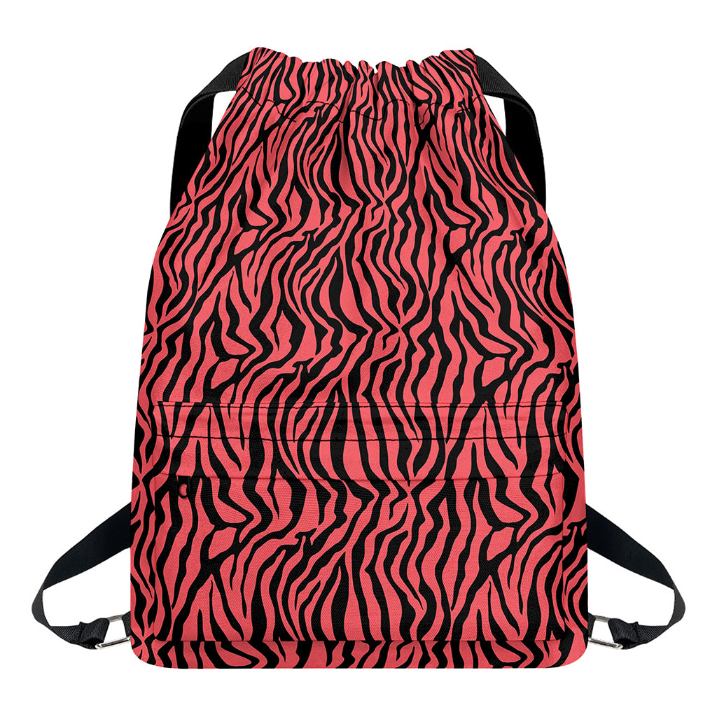 Pink And Black Tiger Stripe Print Drawstring Backpack