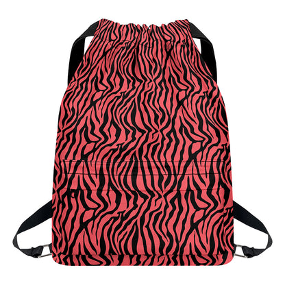 Pink And Black Tiger Stripe Print Drawstring Backpack