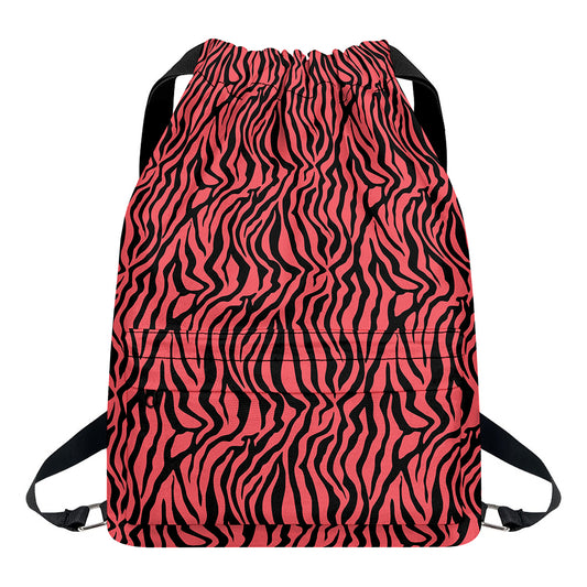 Pink And Black Tiger Stripe Print Drawstring Backpack