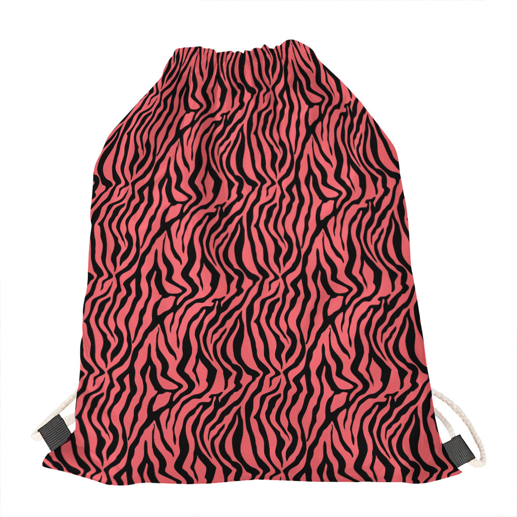 Pink And Black Tiger Stripe Print Drawstring Bag
