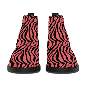 Pink And Black Tiger Stripe Print Flat Ankle Boots