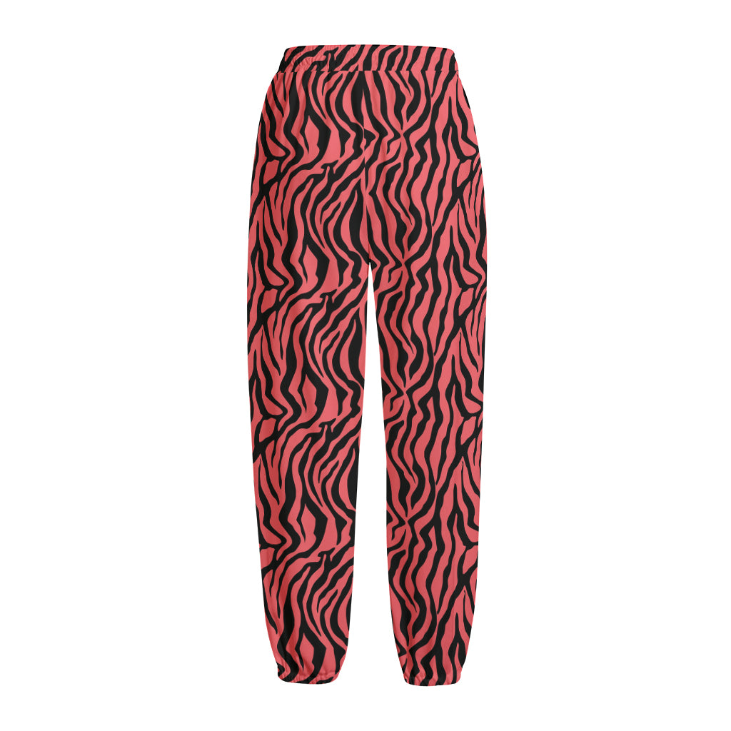 Pink And Black Tiger Stripe Print Fleece Lined Knit Pants